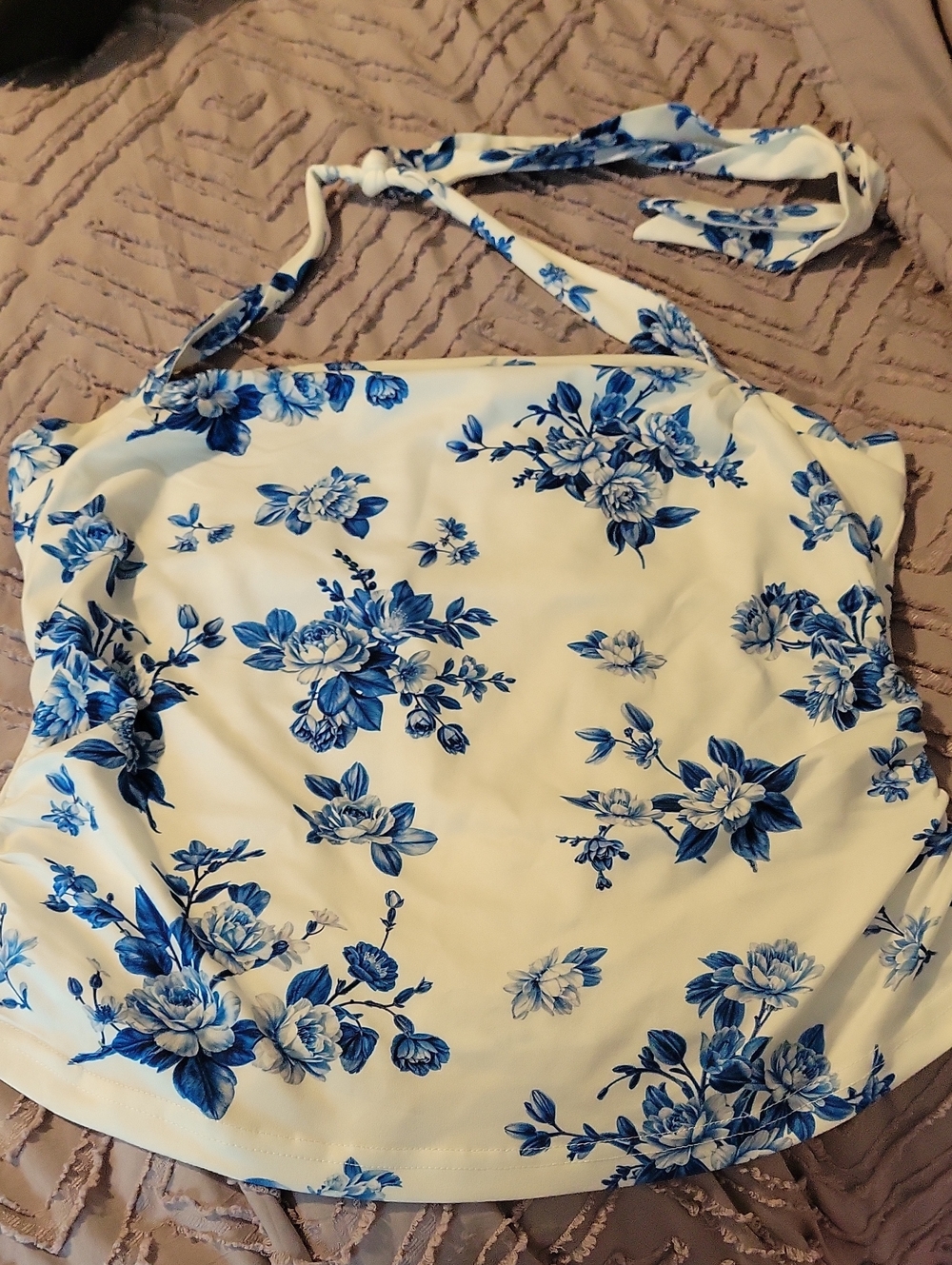 White Halter Camisole with Blue Floral Print